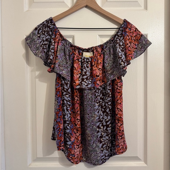 Anthropologie Maeve Boho Womens M Vallita Floral Off Shoulder Ruffle Top Summer - Picture 3 of 6